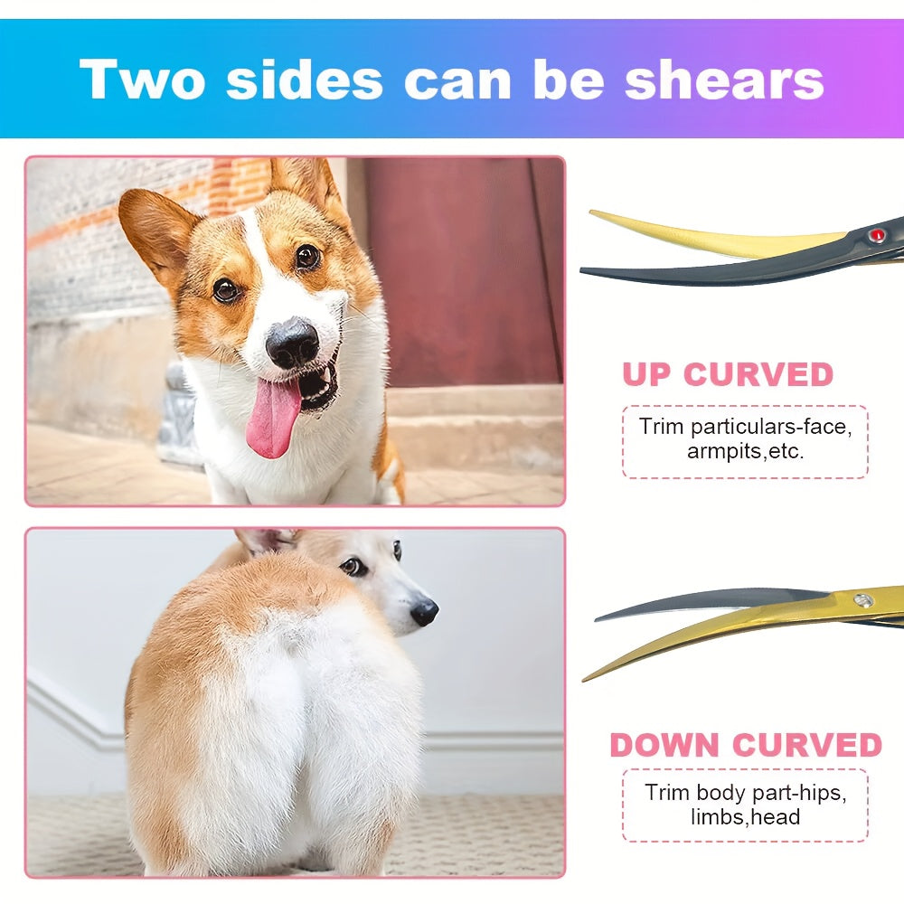Ciseaux de toilettage professionnels 7 pouces en acier inoxydable. Lames courbées, adaptés pour une coupe précise et facile des poils de chiens et chats.