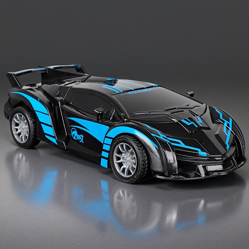 Jouet voiture robot transformable, activation par collision, propulsion inertielle, plastique ABS, détails réalistes, cadeau idéal pour enfants à Noël.