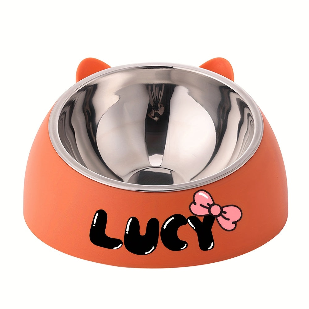 Bol incliné personnalisé en acier inoxydable pour chats et chiens, protège le cou, gravure possible, durable, accessoire repas idéal pour animaux.