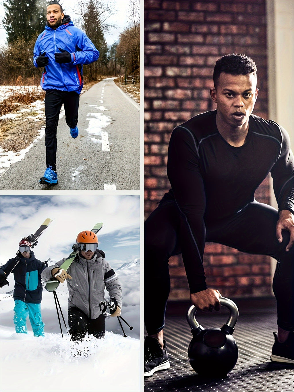 T-shirt thermique homme à manches longues, slim fit, tissu extensible, col montant, idéal pour sport, course et activités extérieures en conditions froides.