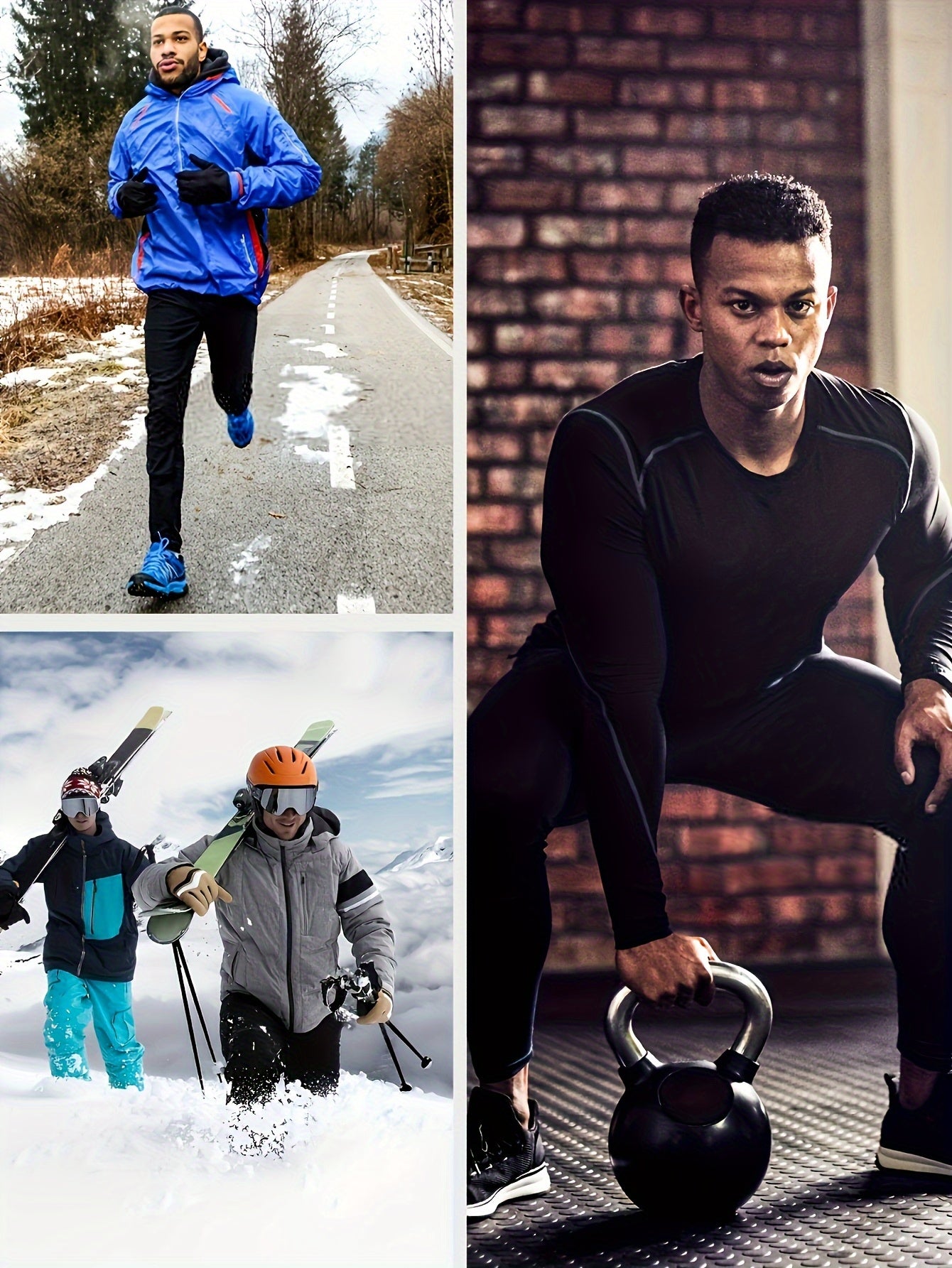 T-shirt thermique homme à manches longues, slim fit, tissu extensible, col montant, idéal pour sport, course et activités extérieures en conditions froides.