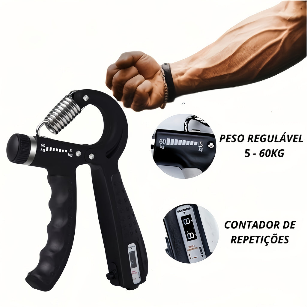 Exerciteur avant-bras réglable 5‑60 kg, alliage aluminium, compteur digital, renforcement musculaire et rééducation, équipement fitness à domicile, design élégant.