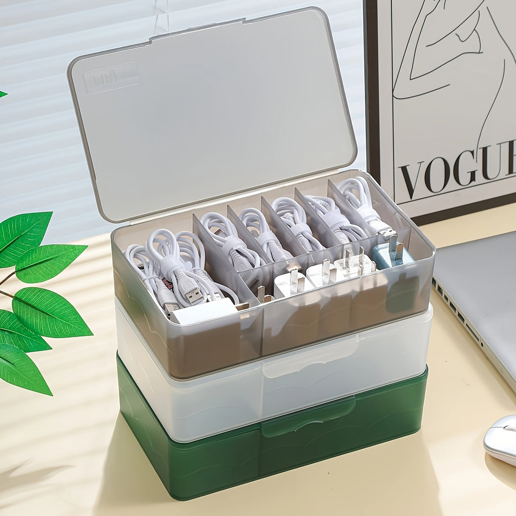 Organisateur de bureau polyvalent à compartiments, parfait pour câbles, chargeurs, cosmétiques et accessoires, portable pour voyage et usage quotidien.