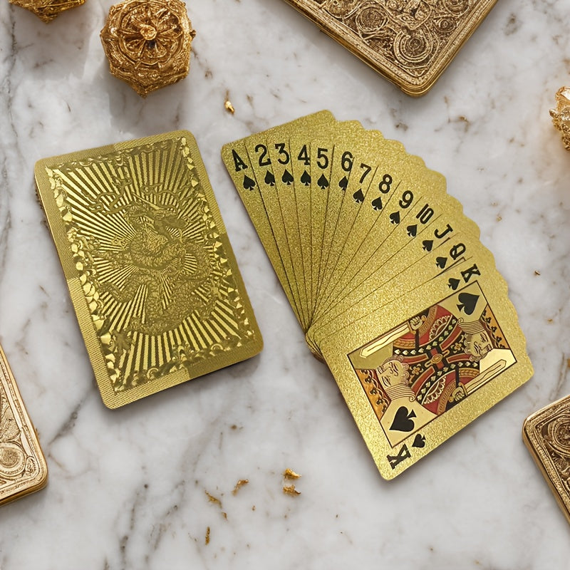 1 Set Matte Golden Dragon PVC Playing Cards - Durable Hardened Deck for Valentine'S Day, Thanksgiving, Christmas, Halloween &amp; New Year Celebrations - Elegant Design with Intricate Patterns, Perfect for Parties &amp; Gatherings, F