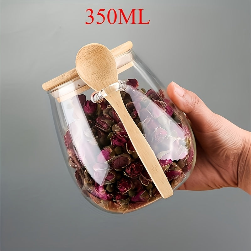 2pcs (jar+spoon)1 Set: Sealed Glass Storage Jar with Spoon - Perfect for Coffee, Sugar, Tea, Salt, Candy and Spices | Ideal Kitchen Organizer for Home, Restaurant and Food Truck