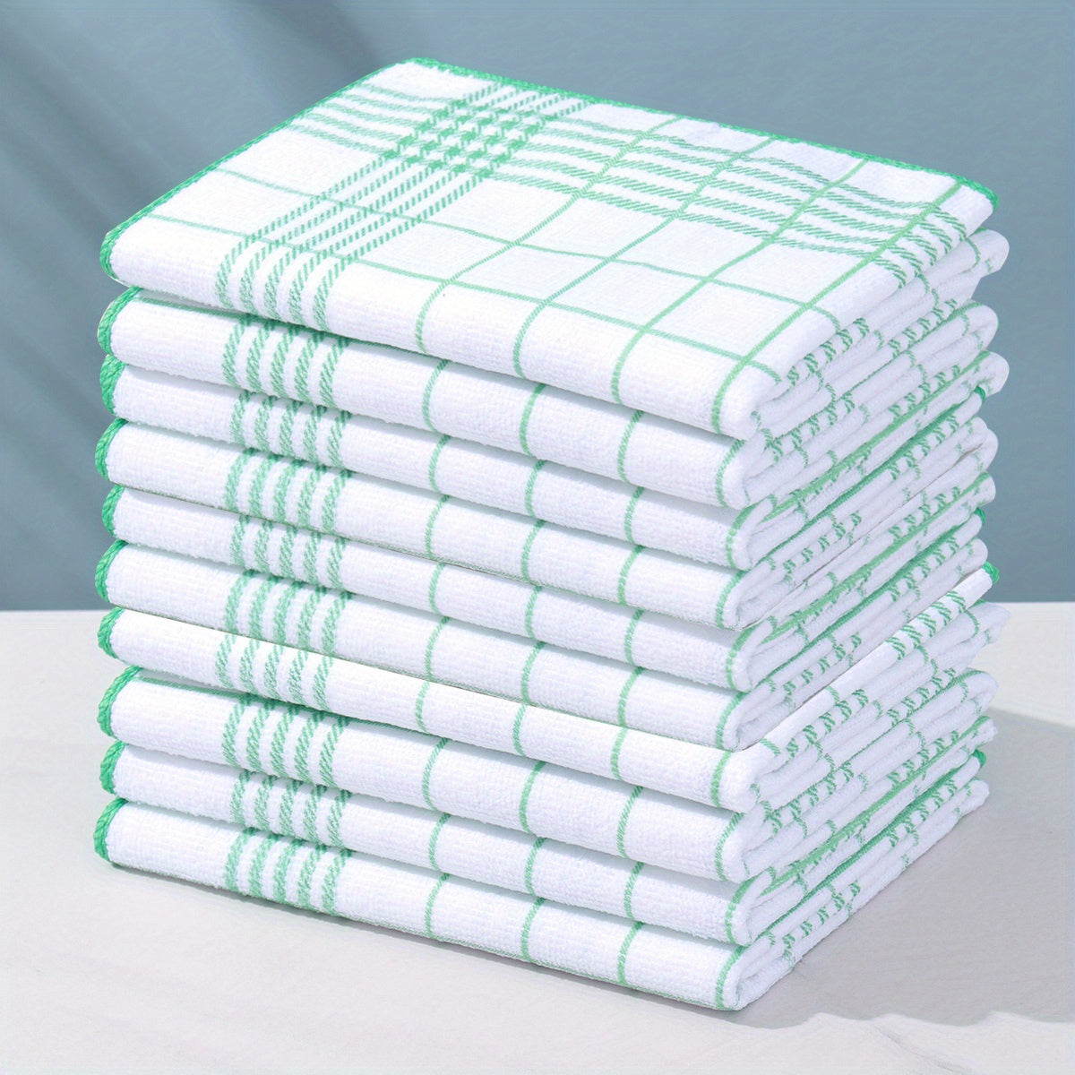 Lot 5/10 torchons absorbants 40x60 cm : séchage rapide, sans peluches, parfaits cuisine et service. Polyester, motifs carreaux.