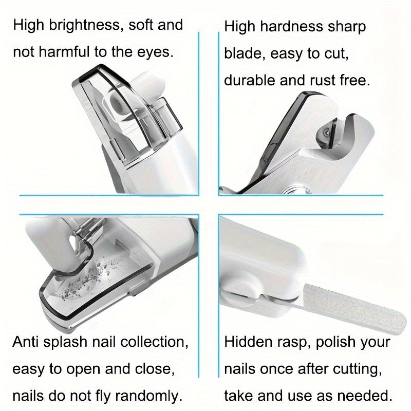 Coupe-ongles LED pour animaux avec chargement USB. Ciseaux pour chats et chiens, avec lime et protection anti-éclaboussures.