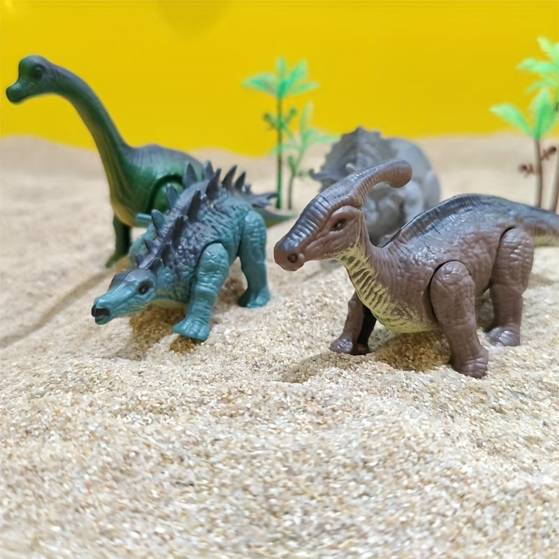 Dinosaure réaliste 4‑en‑1 et arbre 2‑en‑1, mâchoires et yeux mobiles, plastique durable, jouet interactif.