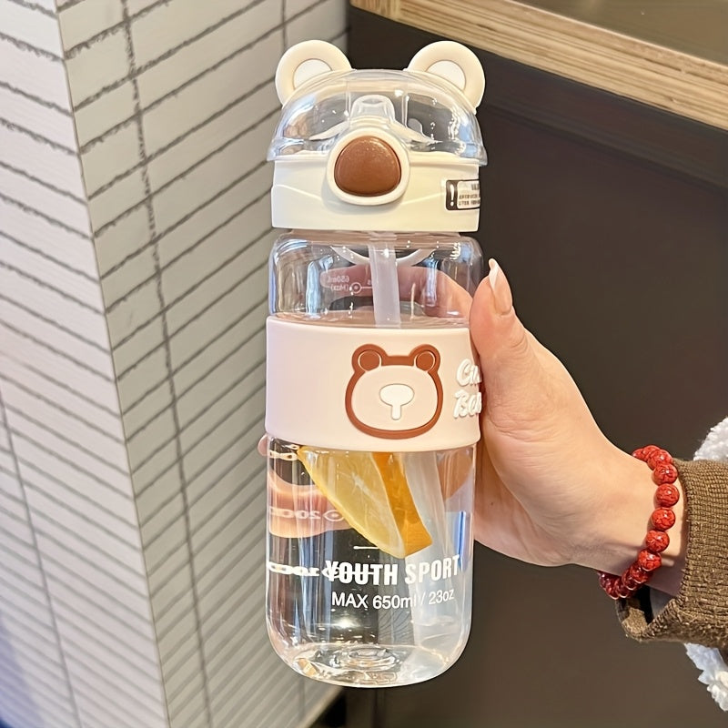 550ml/650ml Cute Bear Cartoon Portable Water Bottle with Straw, High-Value School Cup with Lifting Handle – Perfect for Summer/Winter Drinks, Outdoor Sports, Fitness, Travel, Camping, School, Halloween &amp; Christmas Gifts, Wa