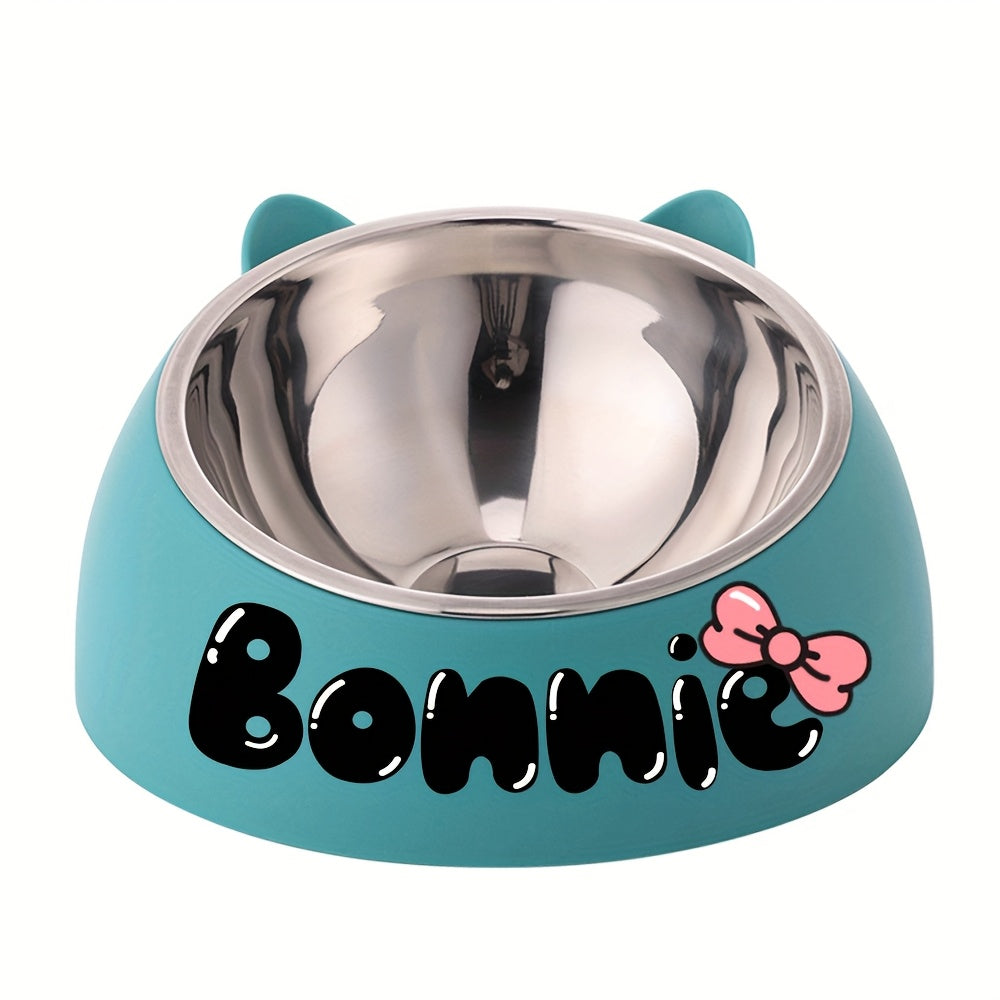 Bol incliné personnalisé en acier inoxydable pour chats et chiens, protège le cou, gravure possible, durable, accessoire repas idéal pour animaux.