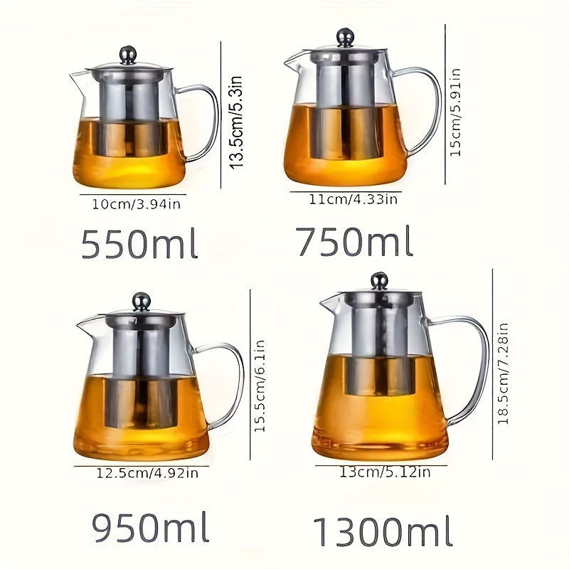 Premium Thick Glass Teapot with Stainless Steel Infuser - Heat-Resistant, Dishwasher Safe for Coffee, Blooming &amp; Loose Leaf Tea