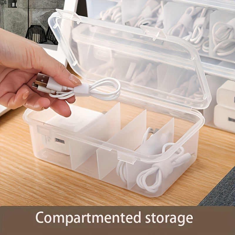5-Compartment Large Capacity Cable Management Box with Lid - Durable Plastic Space-Saving Desktop Organizer for Office & Home Use, Multi-Purpose Storage Solution, Storage File Boxes