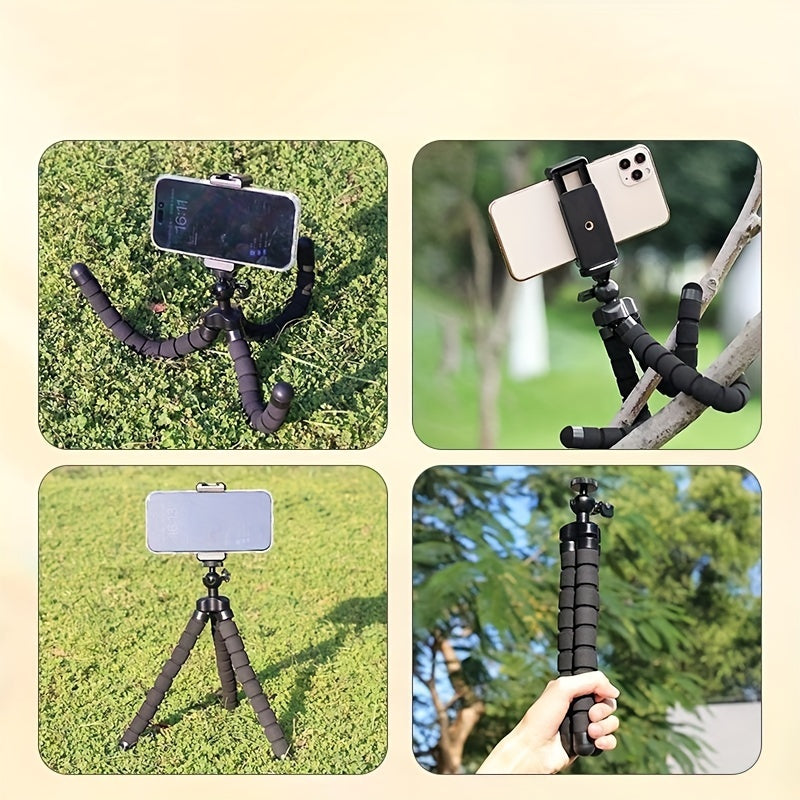 Flexible Octopus Tripod, Small Phone &amp; Camera Holder with Sponge Grip, 360° Rotatable Mini Octopus Stand for Photography and Videography, Portable and Adjustable Bracket with Universal Clip