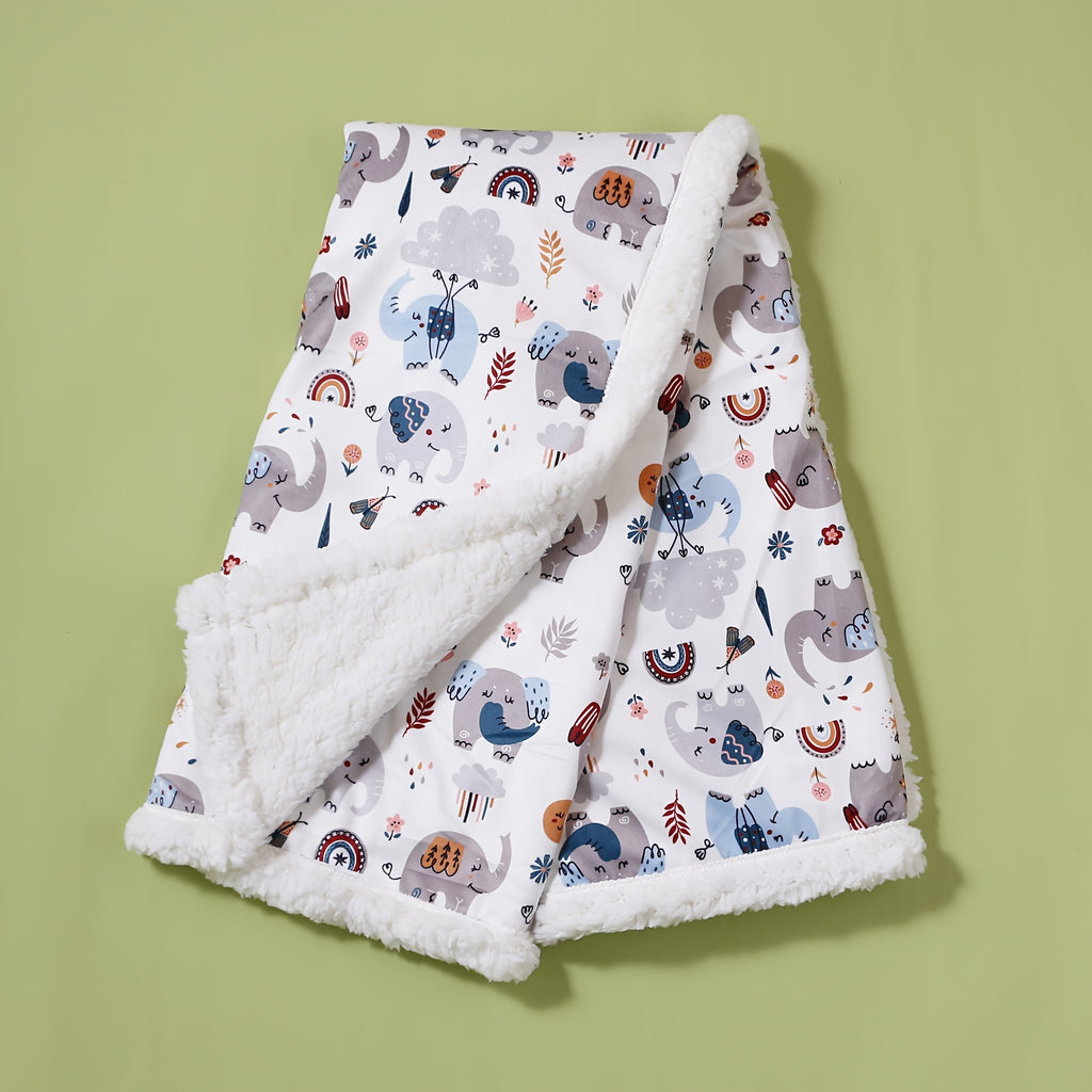 Ultra-Soft Double-Layered Youngsters' Blanket with Cute Animal Prints - Cozy, Machine Washable for Autumn &amp; Winter - Available in Gray, White, Blue, Yellow