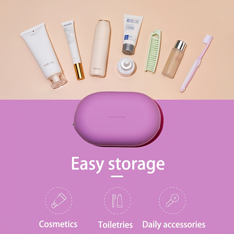 Trousse de toilette grande capacité en silicone, étanche, compartiments multiples, portable, idéale voyage et affaires, fermeture éclair durable, design minimaliste.