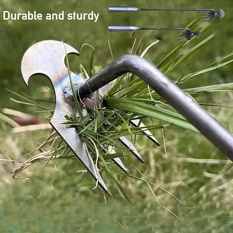 Heavy-Duty Iron Weeding &amp; Cultivating Tool with 4-Tooth Ergonomic Design - Manual Labor-Saving Grass and Garden Maintenance for Lawn, Durable Weed Removal Garden Tool, Weeding Garden Tools No Bending, Comfortable Grip Handle
