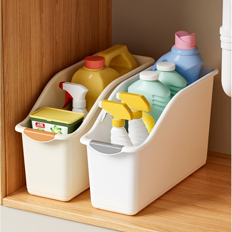 2pcs Plastic Multifunctional Storage Bins Set, Curved Design for Home Organization, Ideal for Cleaning Products And Household Essentials, Storage Bins for Home Organization, Baskets, Bins & Containers for Home Organization