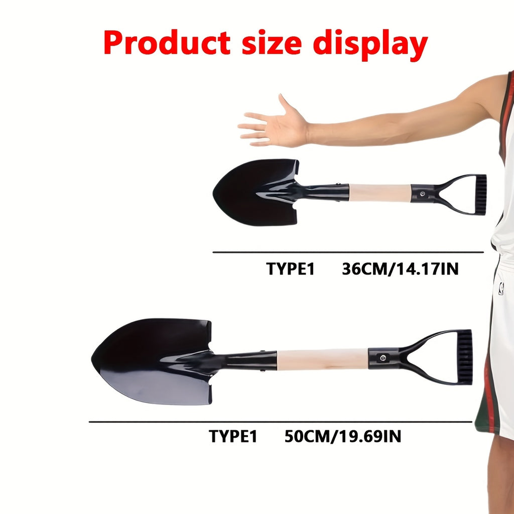 Pelle de jardin compacte, construction métallique robuste, idéale pour jardinage domestique et petits travaux de creusement, usage manuel sans électricité.