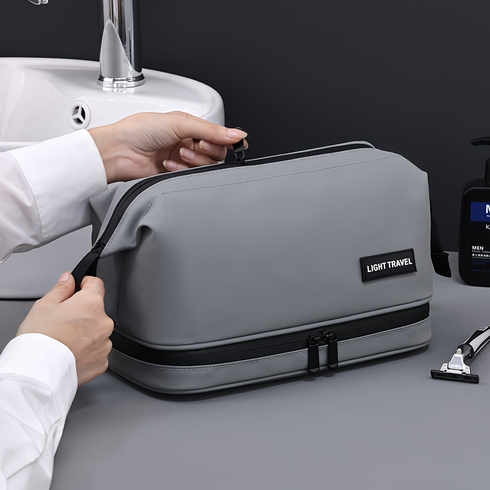 Trousse de toilette élégante, grande capacité, étanche avec séparation humide/sèche, parfaite pour voyages d’affaires et rangement domestique.