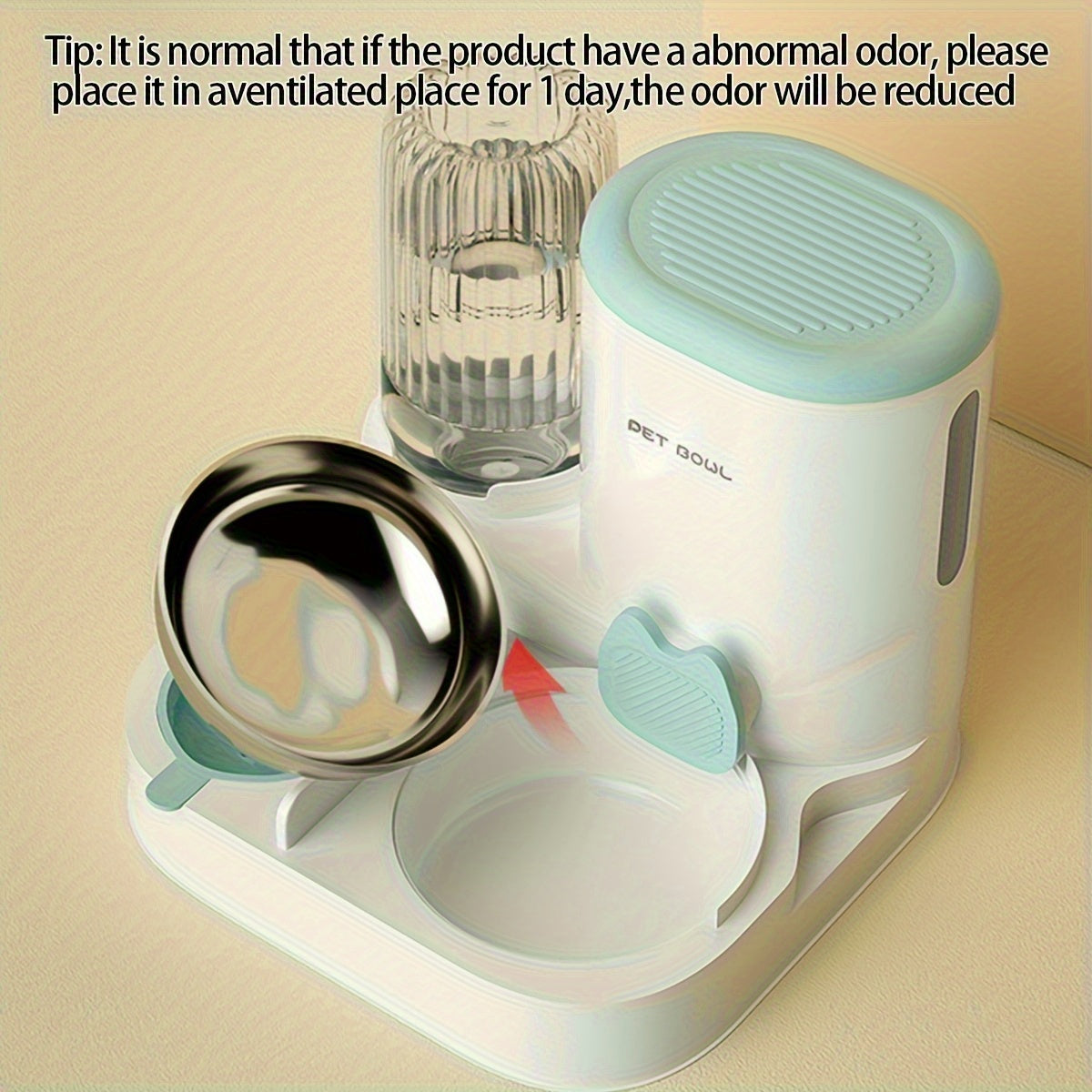 Fontaine à eau et distributeur automatique 2-en-1 pour chat, bol inox, détachable et lavable, station pratique pour alimentation intérieure.