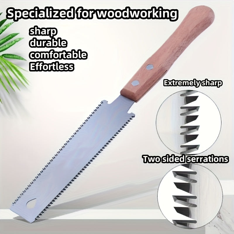 Scie manuelle SK5 à double tranchant, dents fines précises et manche bois, parfaite pour coupes nettes en menuiserie et élagage.