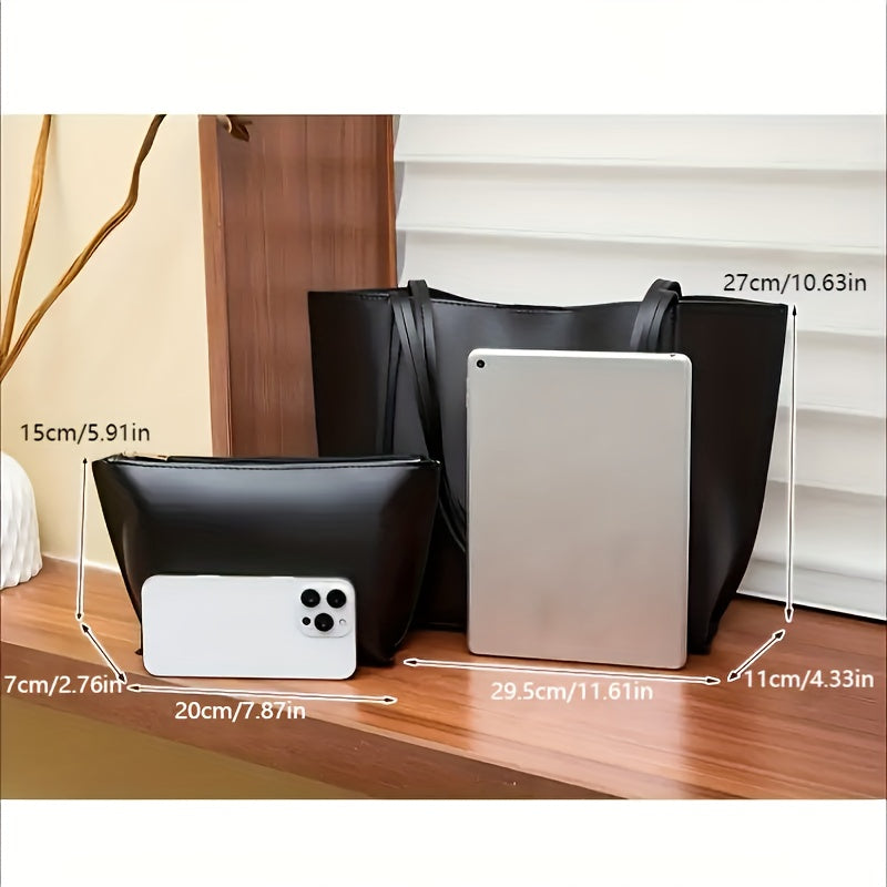 2pcs Women's Large Capacity Tote Bag - Elegant Minimalist Magnetic Closure Design Handbag, Suitable for Office Work and Daily Use in Black/Brown, 2 Styles to Match Different Scenarios, Versatile Handbag, Stylish Handbag, Fashion