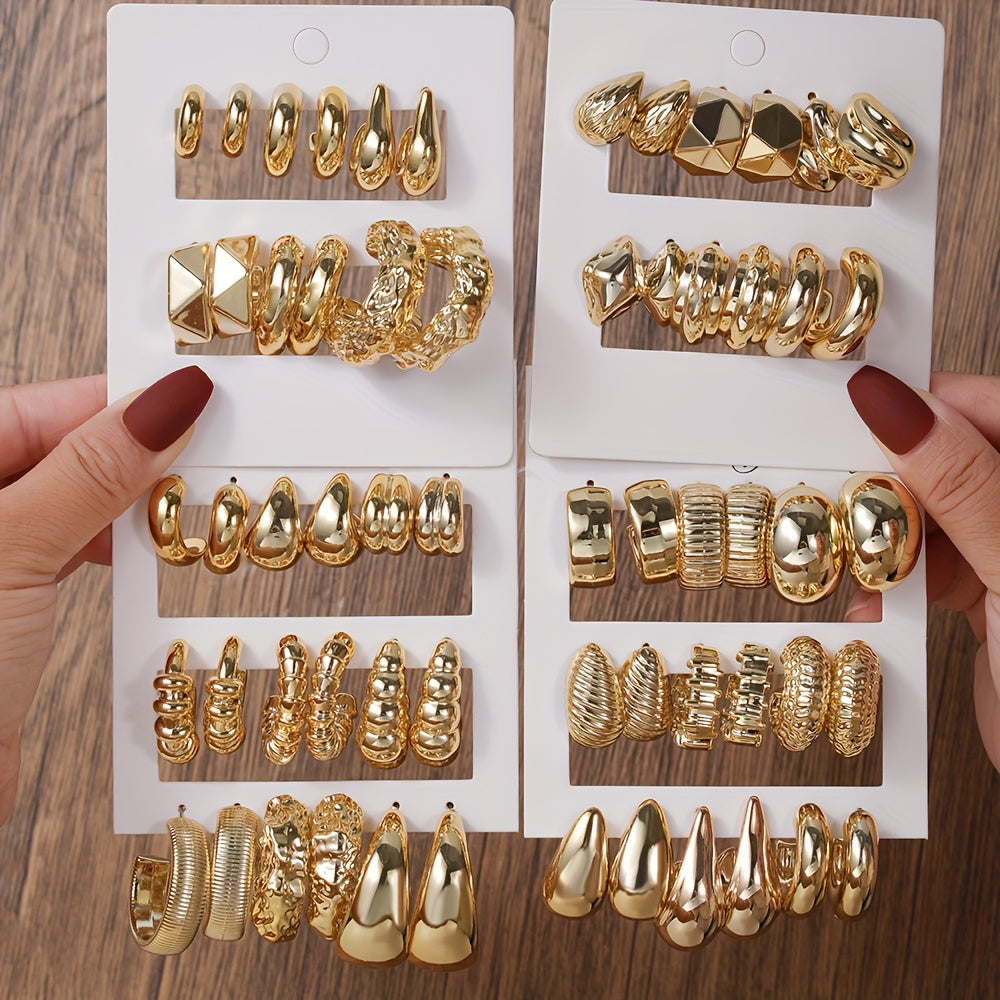 Lot de 6 ou 9 paires de boucles d’oreilles résine en C oversized, parfaites pour fêtes et cadeaux féminins.