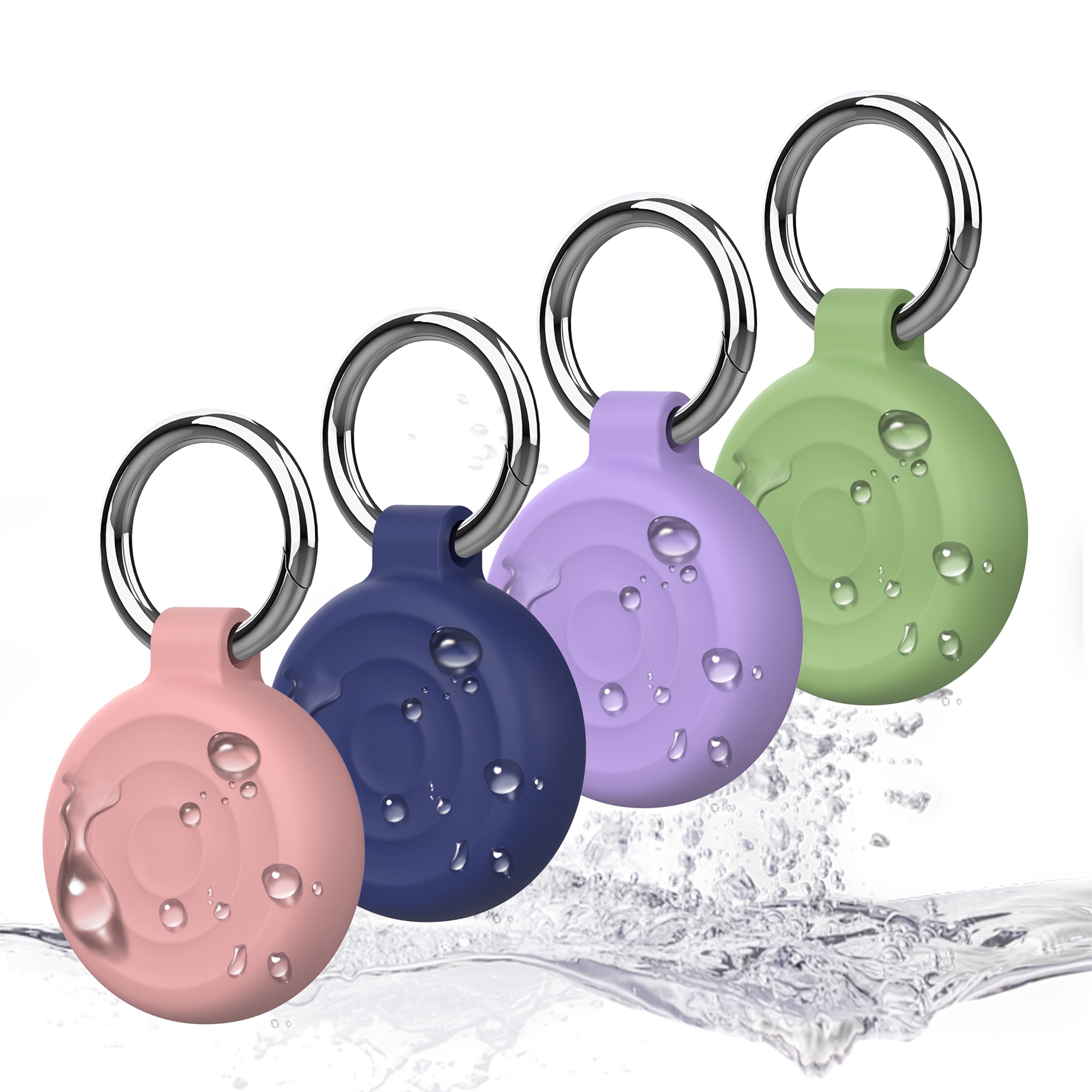 4pcs Silicone Keychain Holders for Apple AirTag, Durable &amp; Waterproof - Perfect for Protecting Valuables like Keys, Luggage, Cameras, and More - Available in Black, Gray, White, Blue, Purple, Red, Pink, Green, and Light Blue,
