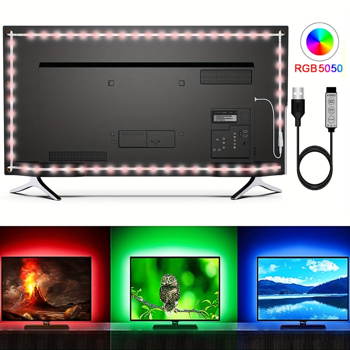 1pc 196-Inch LED Backlight TV Light Bar - 8-Color Adjustable, Smart TV LED Lighting with Dynamic Modes, Ideal for Gaming Room & TV Background Decor, Environment Lighting, TV Lighting | Colorful Ambiance | USB Power Source, TV