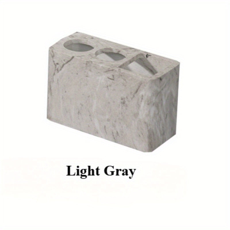 Porte-brosses à dents en résine 3 compartiments Design marbré avec touches dorées, rangement stable pour brosses et dentifrice, accessoire durable et élégant pour salle de bain.