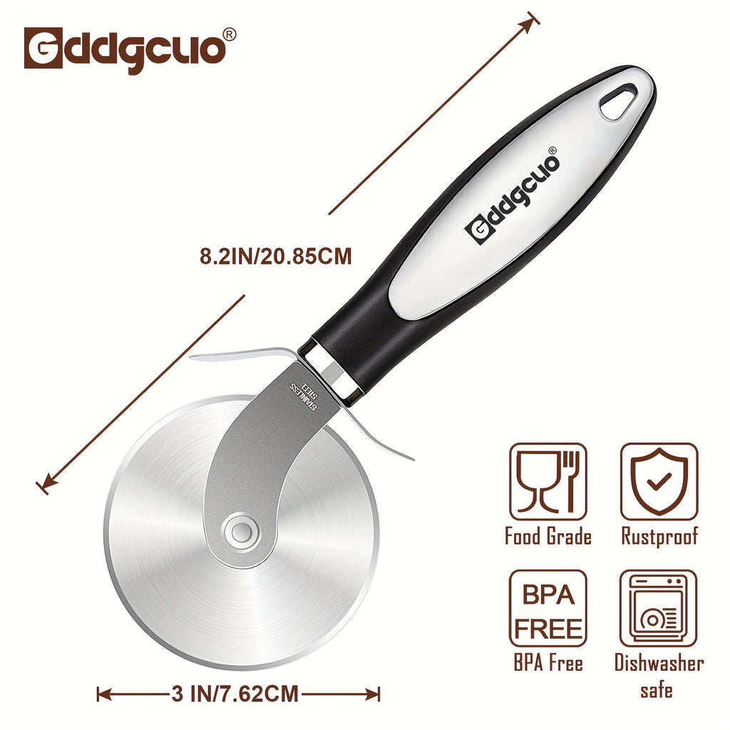 Coupe-pizza en acier inoxydable 430, durable, poignée antidérapante, découpe uniforme, outil de cuisson ergonomique pour usage maison ou professionnel.
