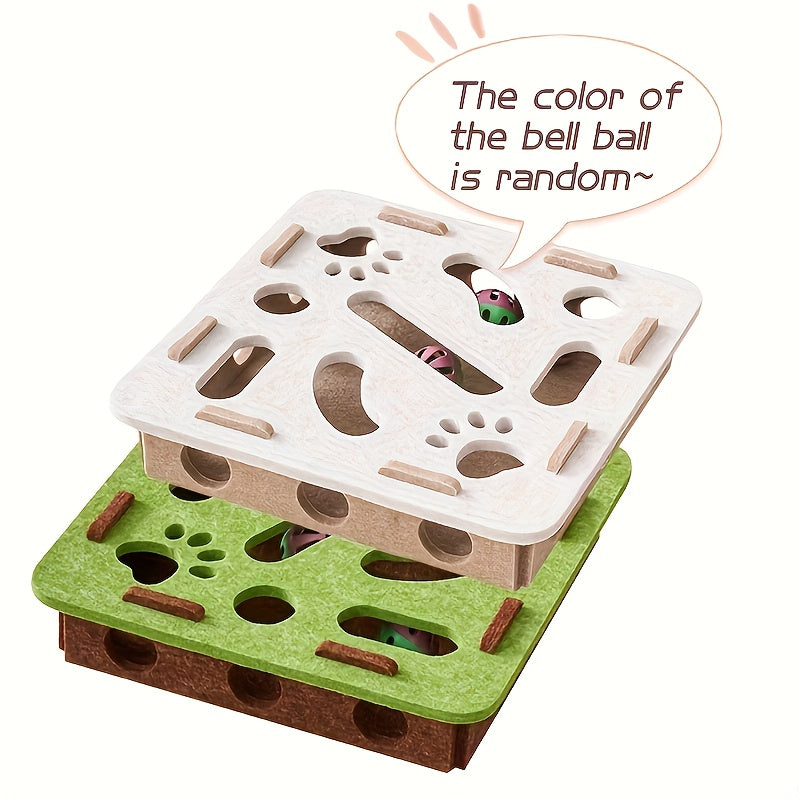 Interactive Cat Toy with Maze Tunnel &amp; Bell Ball - Durable Felt Material, No Batteries Needed, Geometric Design for Indoor Cats, Mental Stimulation &amp; Exercise, All Breeds &amp; Sizes, Cat Toy Interactive, Playful Design, Sturdy C