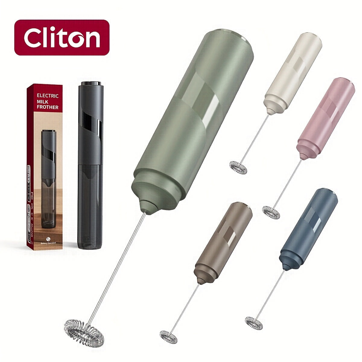 CLITON Electric Handheld Milk Frother with Storage Sleeve - Portable - Milk Shaker Suitable for Latte, Cappuccino, Protein Smoothies - Compact Milk Mixer with Froth Enhancer, Ideal for, Travel &amp; Gifts