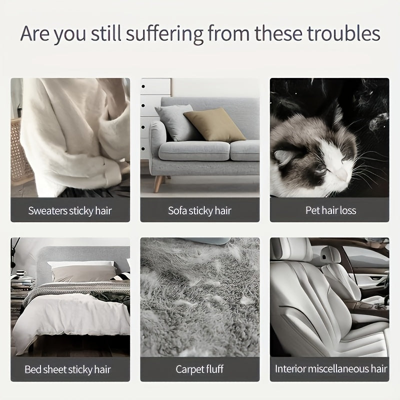 Brosse réutilisable pour enlever les poils d'animaux. Double face, effet statique, idéale pour meubles, vêtements et tapis, sans batterie, en polypropylène durable.