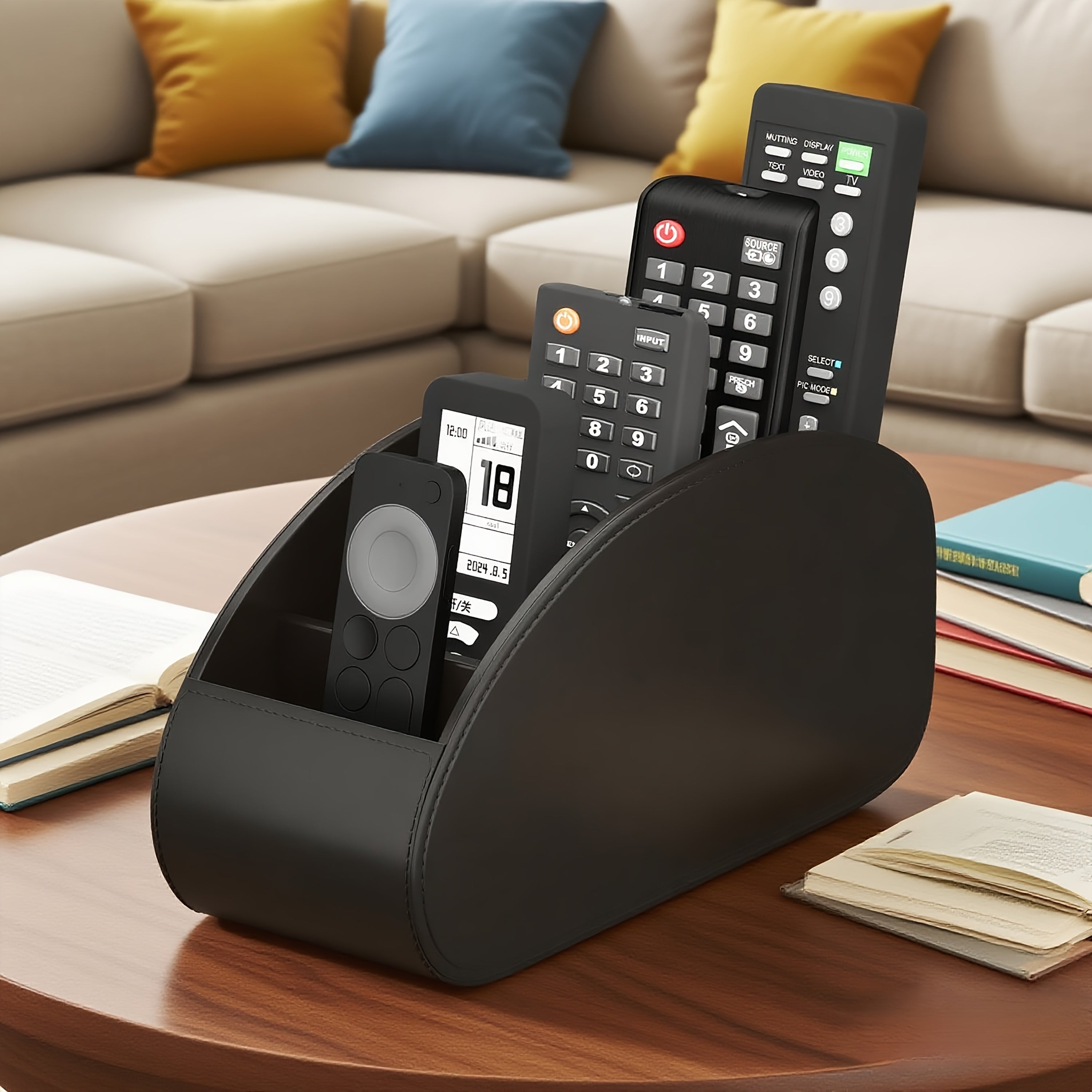 1pc Remote Control Holder Organizer with 5 Compartments - TV/DVR/Cable Box Compatible, Space-Saving Tray for Living Room, Home Office, Bedroom - Compatible with One/Two/Three/Four/Five - Desktop Organizer for Remotes, Glasses
