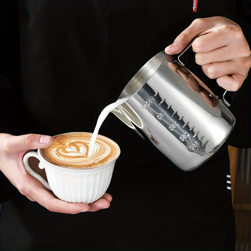 Stainless Steel Milk Frothing Pitcher with Measurement Marks - Perfect for Latte Art &amp; Coffee Decorations, Ideal for Home and Commercial Use