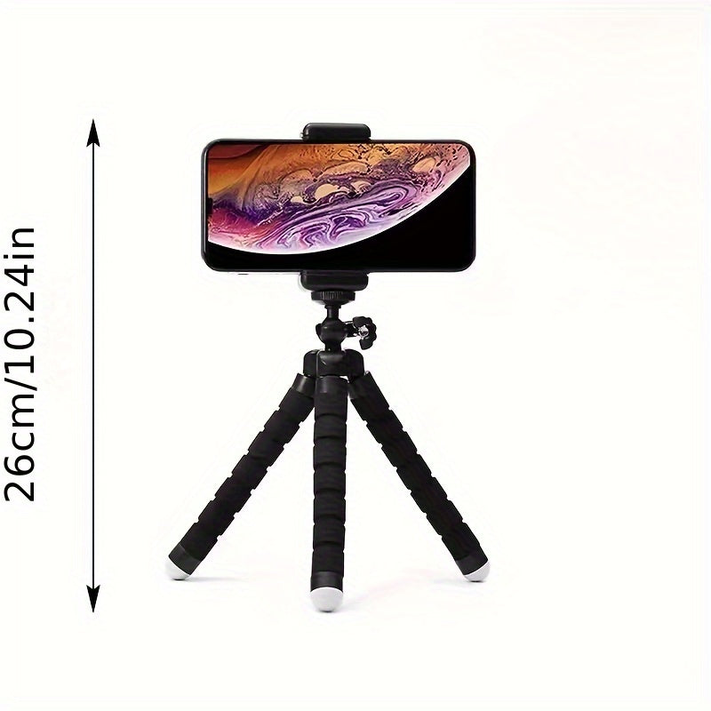 Flexible Octopus Tripod, Small Phone &amp; Camera Holder with Sponge Grip, 360° Rotatable Mini Octopus Stand for Photography and Videography, Portable and Adjustable Bracket with Universal Clip