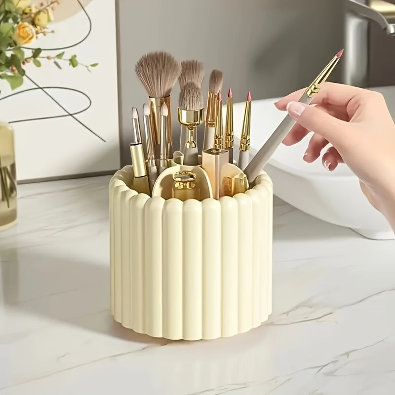 Organiseur de maquillage rotatif 360° Sans montage, rotation fluide, gain de place, compatible pinceaux, rouges à lèvres et outils beauté, idéal maison, salon ou voyage.