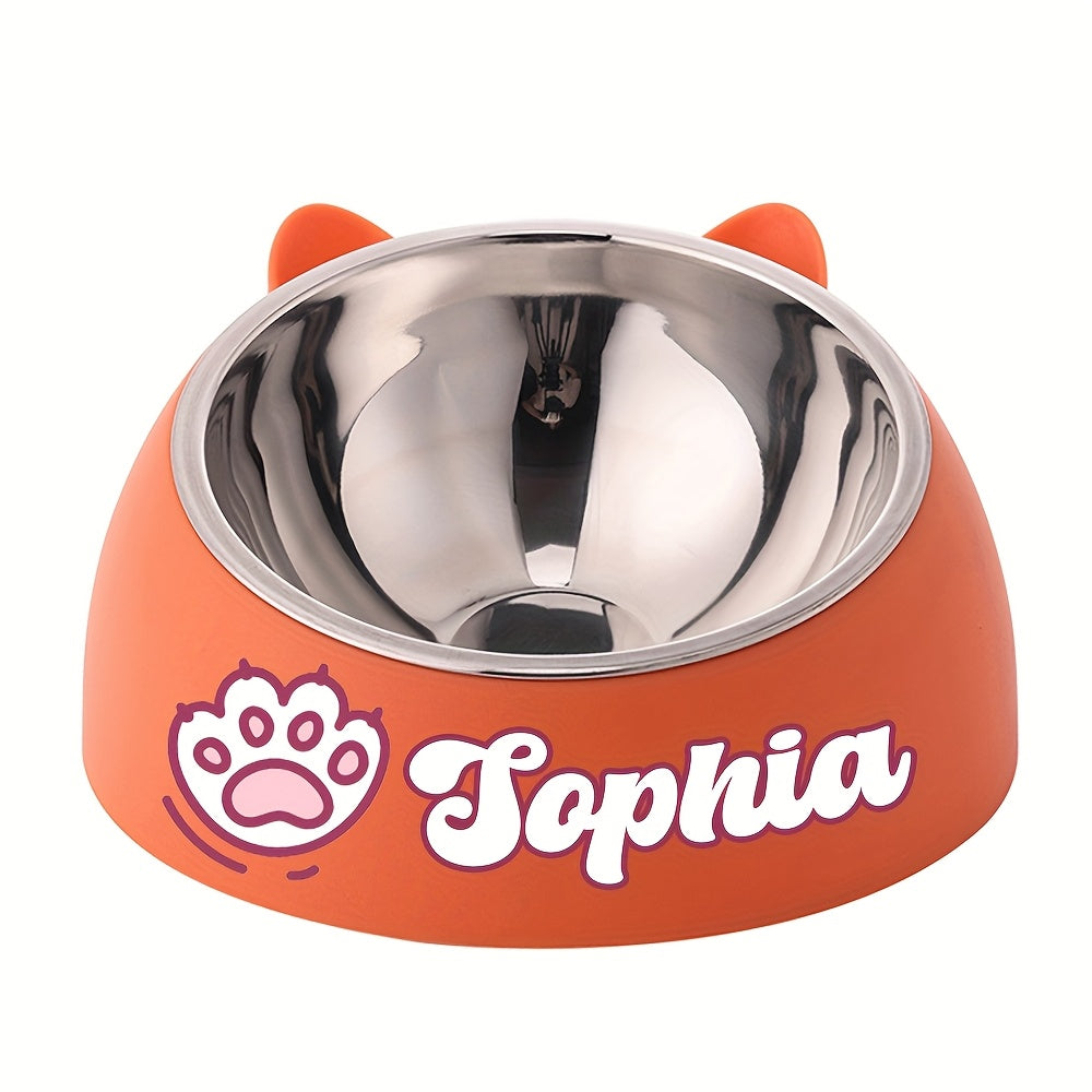 Bol incliné personnalisé en acier inoxydable pour chats et chiens, protège le cou, gravure possible, durable, accessoire repas idéal pour animaux.