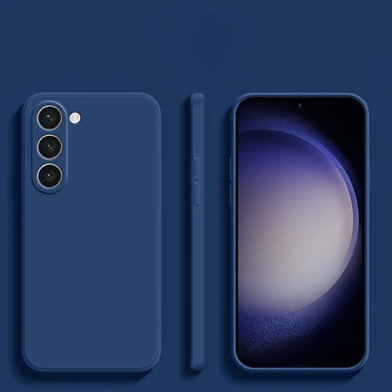 Coque carrée en silicone à bords droits pour Samsung Galaxy, offrant protection antichoc, prise en main sécurisée et design moderne minimaliste.