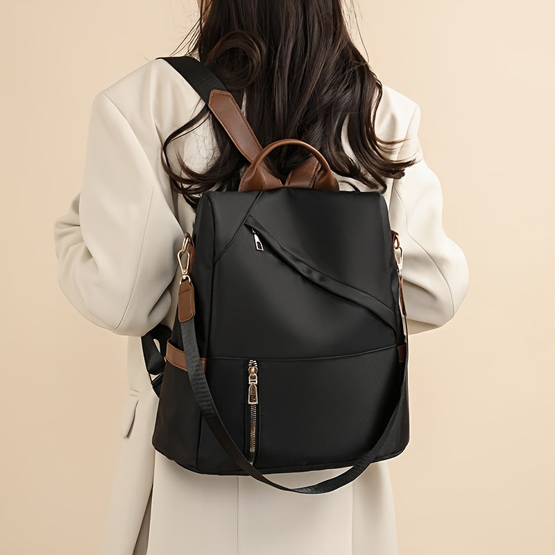 Women's Large Capacity Soft Backpack with Nylon - / Solid Color Bookbag, Commuter, Travel &amp; Laptop Carrier (Zipper Closure, Practical Pockets)