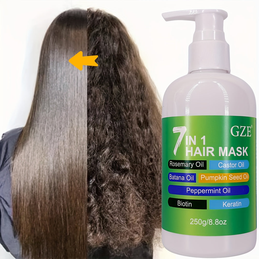 Masque capillaire GZE 7-en-1, profond soin réparateur, anti-casse et pointes fourchues, hydrate cheveux secs, enrichi en huiles, biotine et kératine.