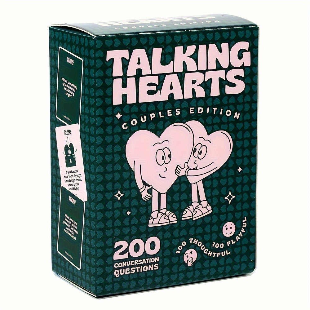Cartes de conversation cœur, 200 questions plus 2 jokers, jeu romantique pour couples, idéal rendez-vous, voyage ou Saint-Valentin.