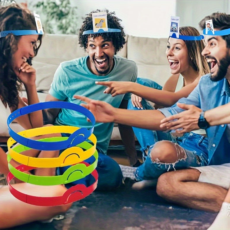 8 serre-têtes réglables « Devine qui je suis », avec emplacement pour cartes, idéals pour jeux, fêtes et célébrations familiales.