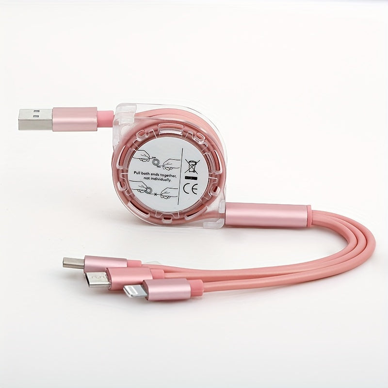 Câble USB rétractable 3-en-1, compatible iPhone, Android Type-C et Micro USB, charge rapide pour Samsung, Xiaomi, OnePlus, OPPO, VIVO et autres.