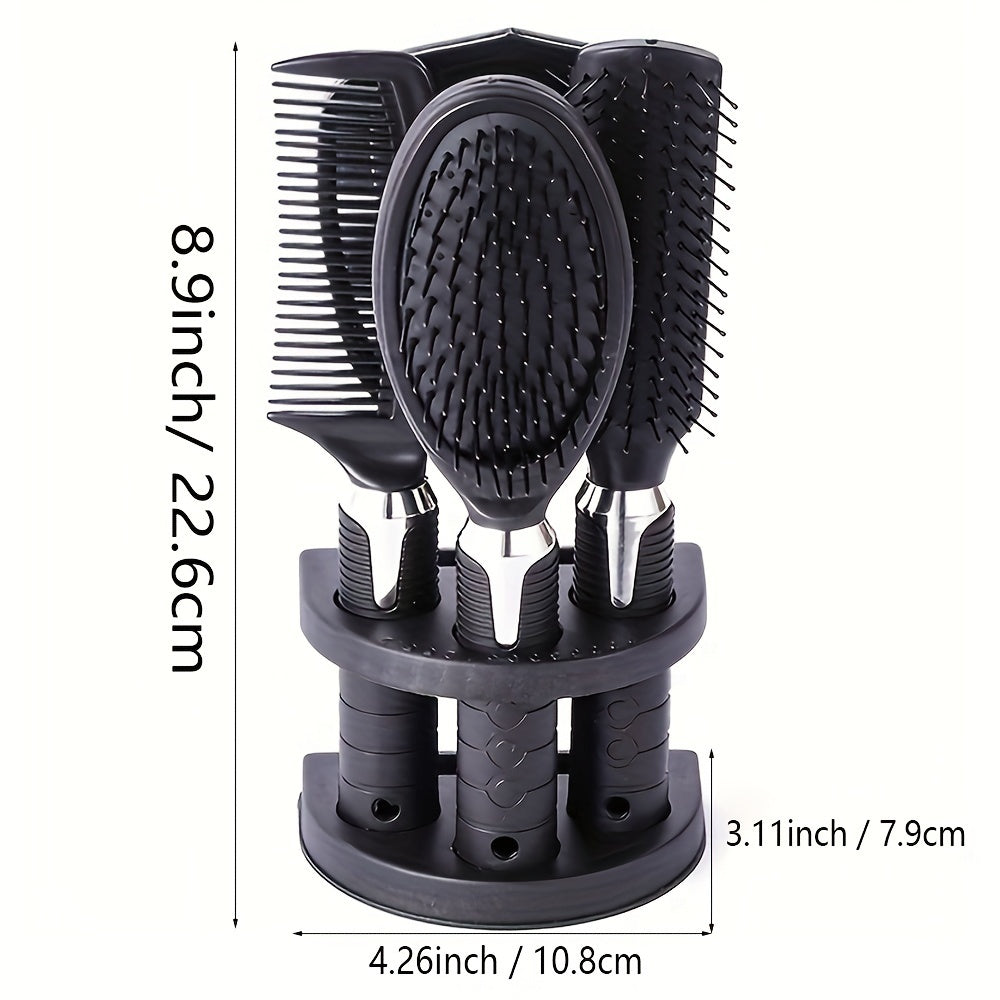 4pcs Professional Salon Hair Styling Set, Scent-Free Brushes for All Hair Types with Mirror &amp; Holder - Black, Hair Brush
