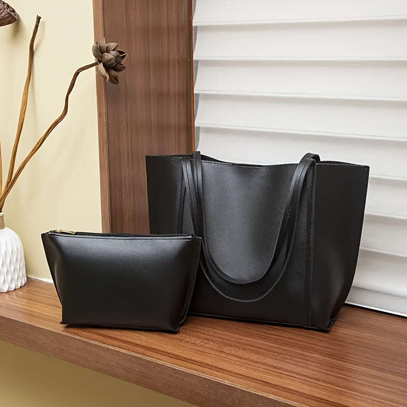 2pcs Women's Large Capacity Tote Bag - Elegant Minimalist Magnetic Closure Design Handbag, Suitable for Office Work and Daily Use in Black/Brown, 2 Styles to Match Different Scenarios, Versatile Handbag, Stylish Handbag, Fashion