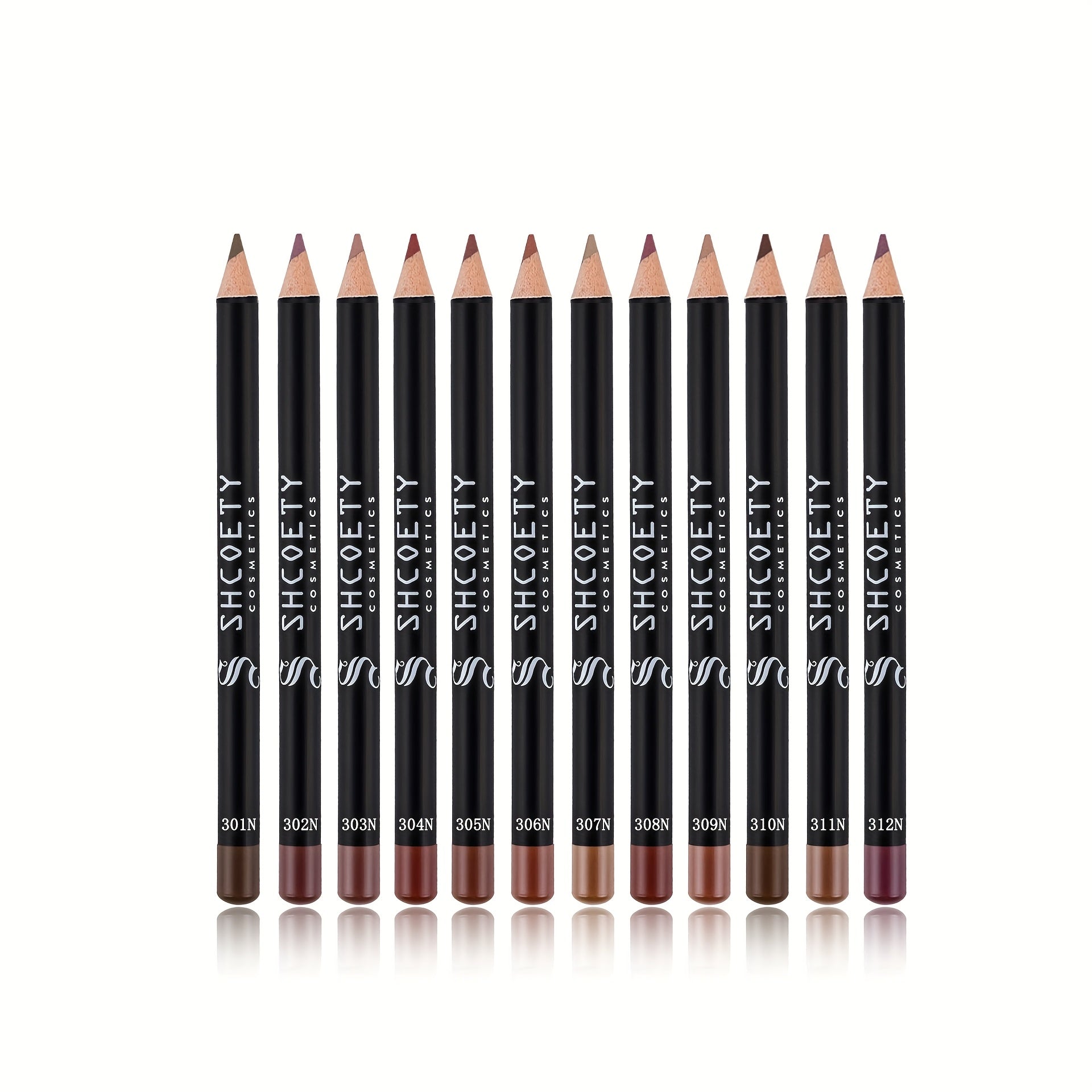 Set de 12 crayons à lèvres en bois mat, pointe 2 mm, parfaits pour un maquillage quotidien ou créatif.