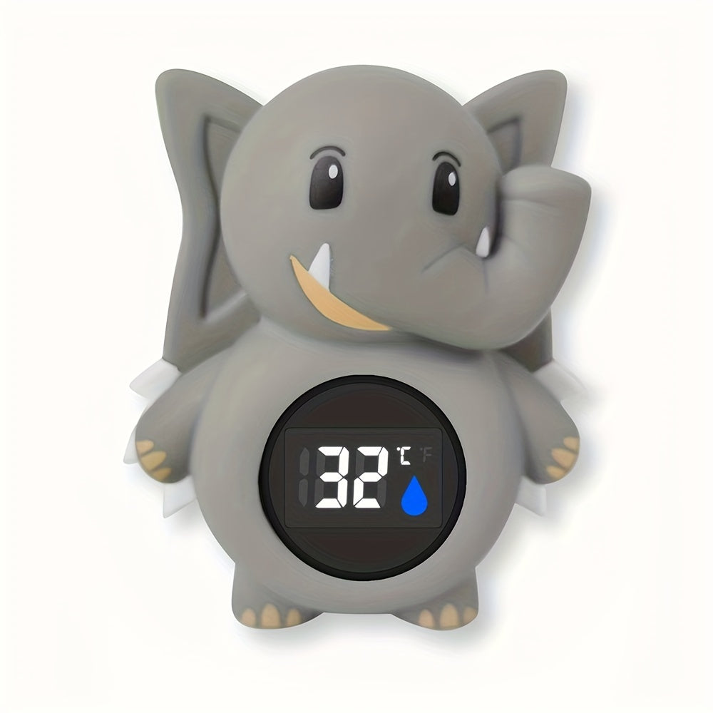 LED Display Celsius Fahrenheit Cartoon Elephant Water Thermometer for Kids, Room &amp; Bathroom Sink Triple Precision Induction Hygrometer with Button Battery Included - Christmas Birthday Gift Home Decor, Playful Design, Safe Ma