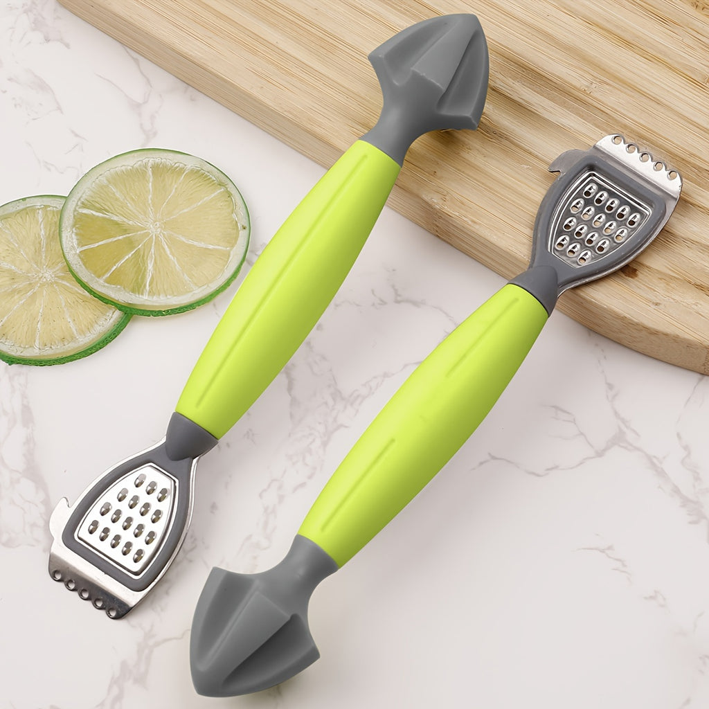 1pc Multifunctional Lemon Zester &amp; Juicer with Built-In Grater - Green Handle, Stainless Steel Blade for Easy Citrus Juicing and Grating, Perfect for Kitchen Use, Grating Accessory | Ergonomic Design | Durable Grater